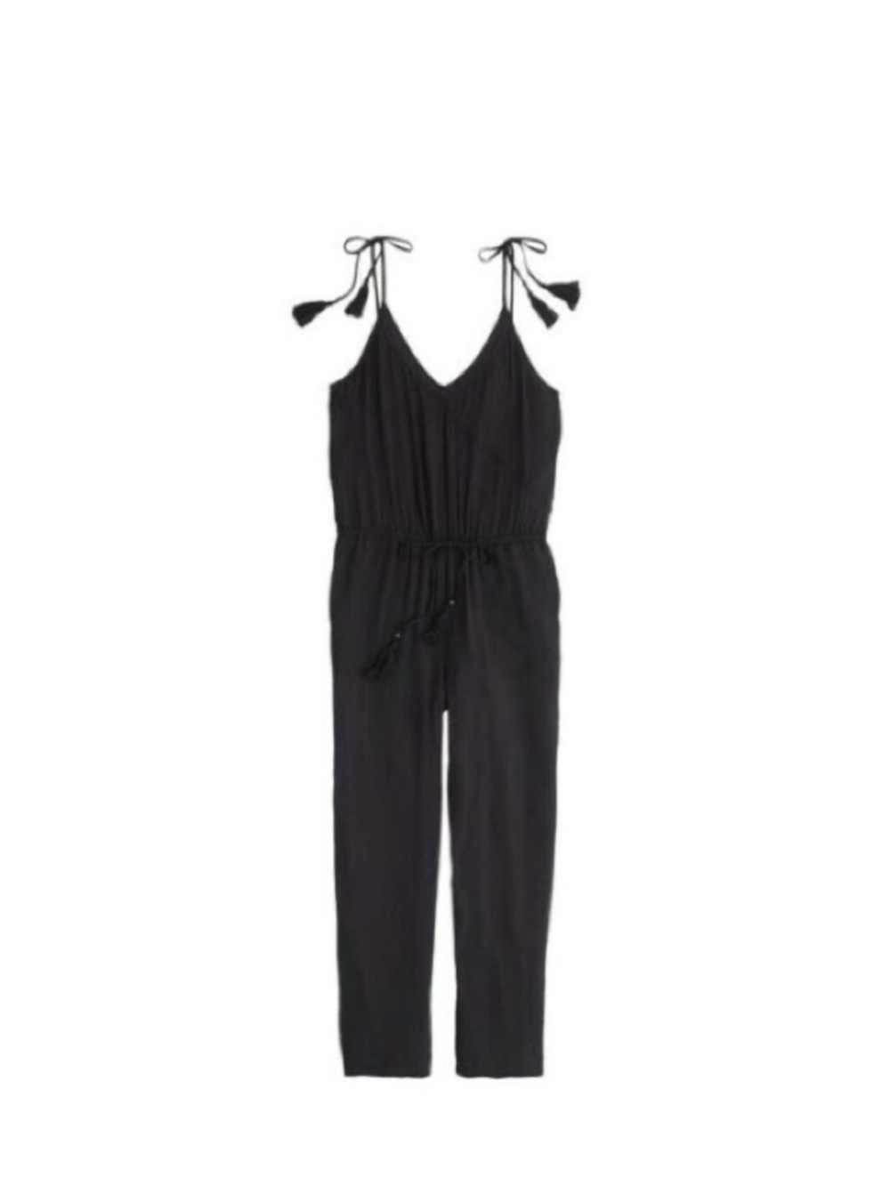 J. Crew Black crepe tassel Jumpsuit with Tie Straps